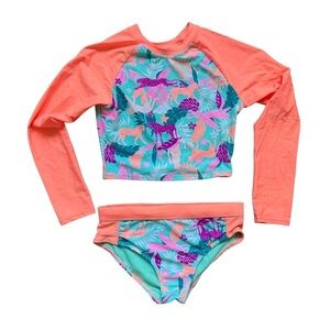George Vibrant Tropical Orange and Green Rashguard Swim Set Girl’s 14-16